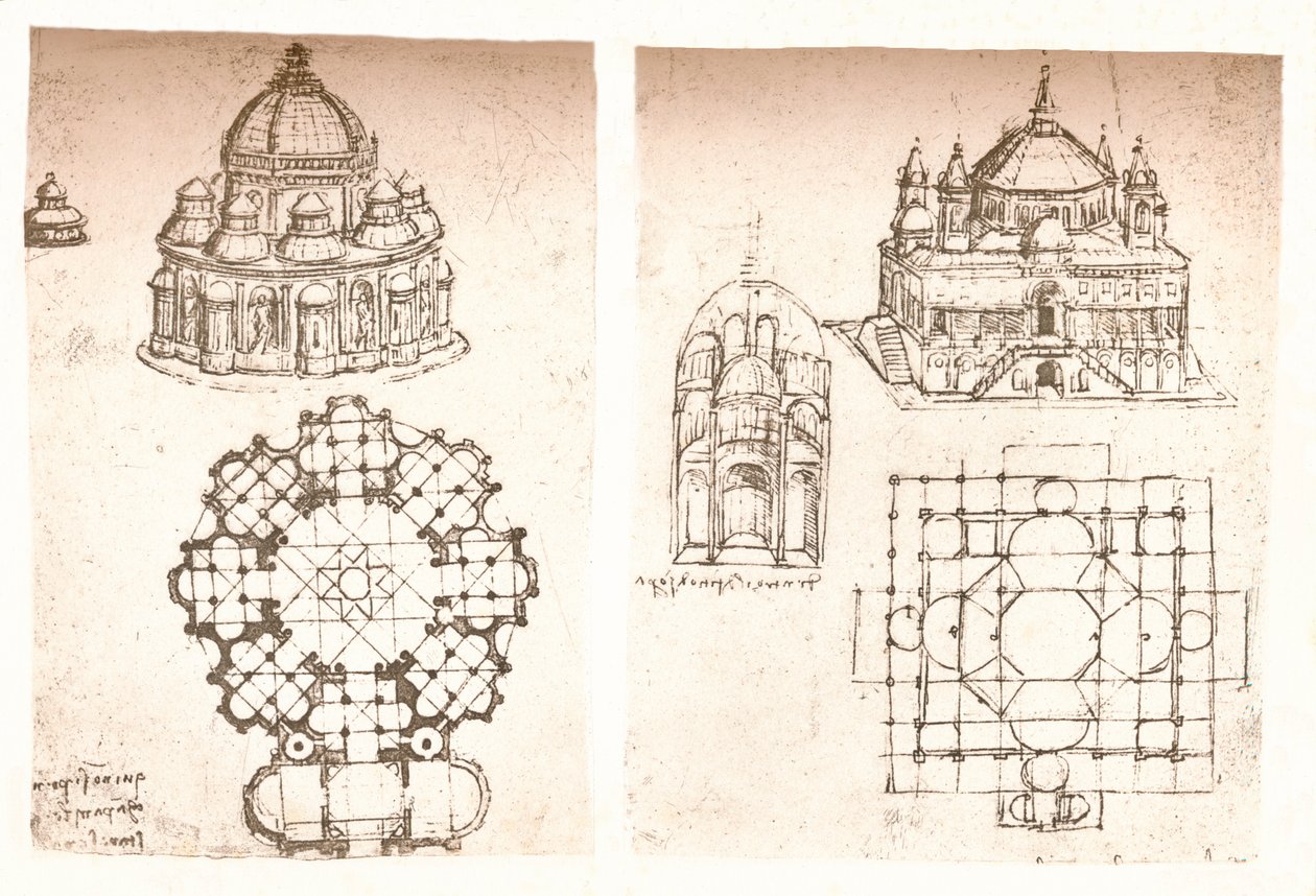Dwa rysunki kościołów, c1472-c1519 1883 autorstwa Leonardo da Vinci