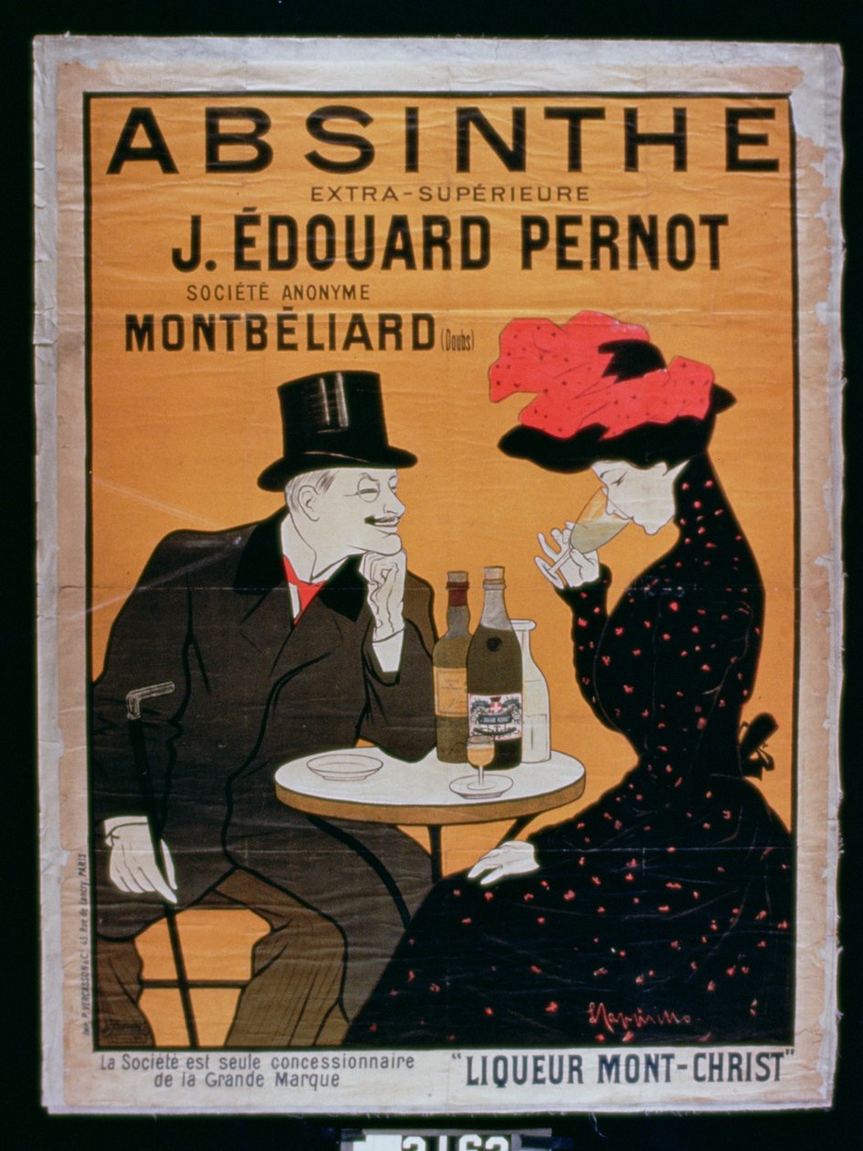„Absinthe Extra Superior”, wyprodukowany przez J. Edouarda Pernota dla Montbeliard, Liqueur Mont-Christ autorstwa Leonetto Cappiello
