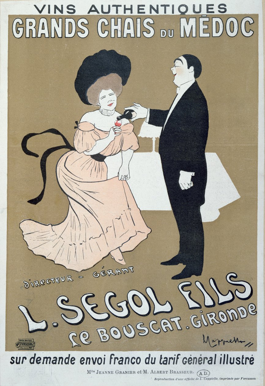 Plakat reklamujący wina z Medoc wykonany przez L. Segol and Sons, 1905 autorstwa Leonetto Cappiello