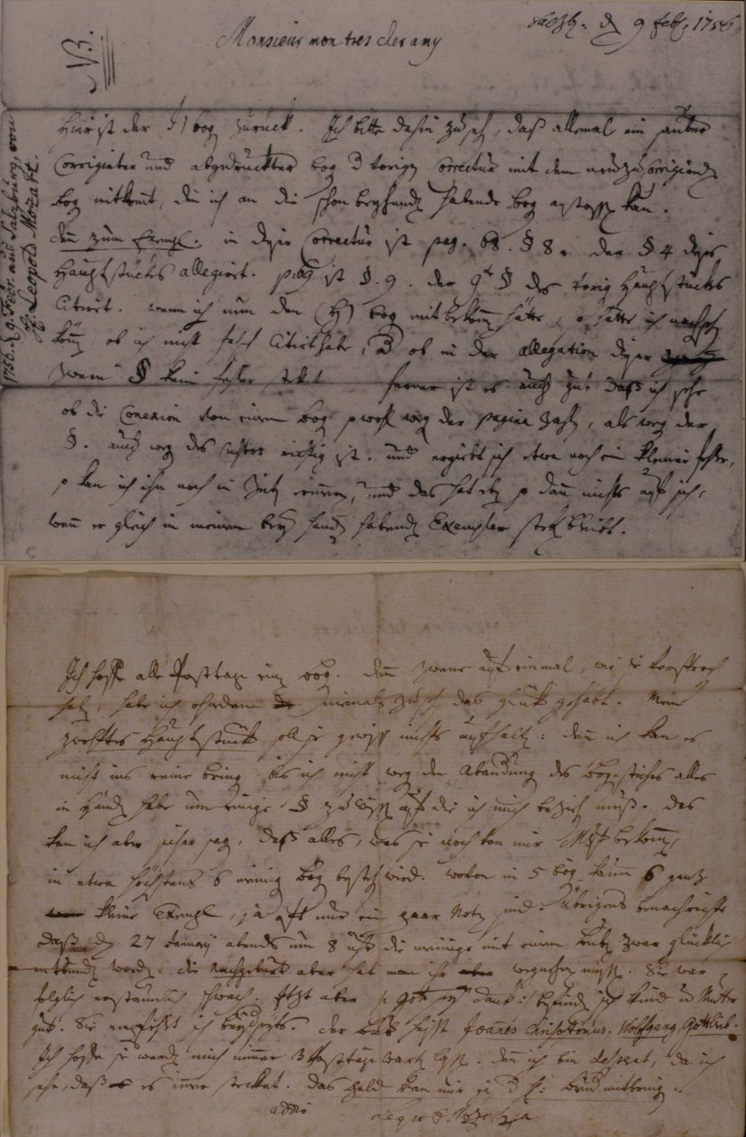 List od Leopolda Mozarta informujący J.J. Loteria urodzin jego syna Amadeusza Mozarta, 9 lutego 1756 autorstwa Leopold Mozart
