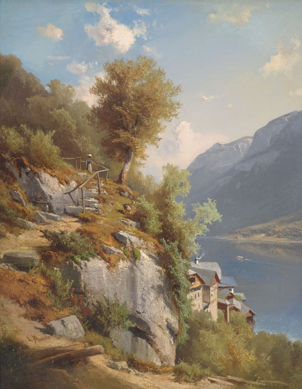 Letni krajobraz z widokiem na jezioro Hallstatt autorstwa Leopold Munsch