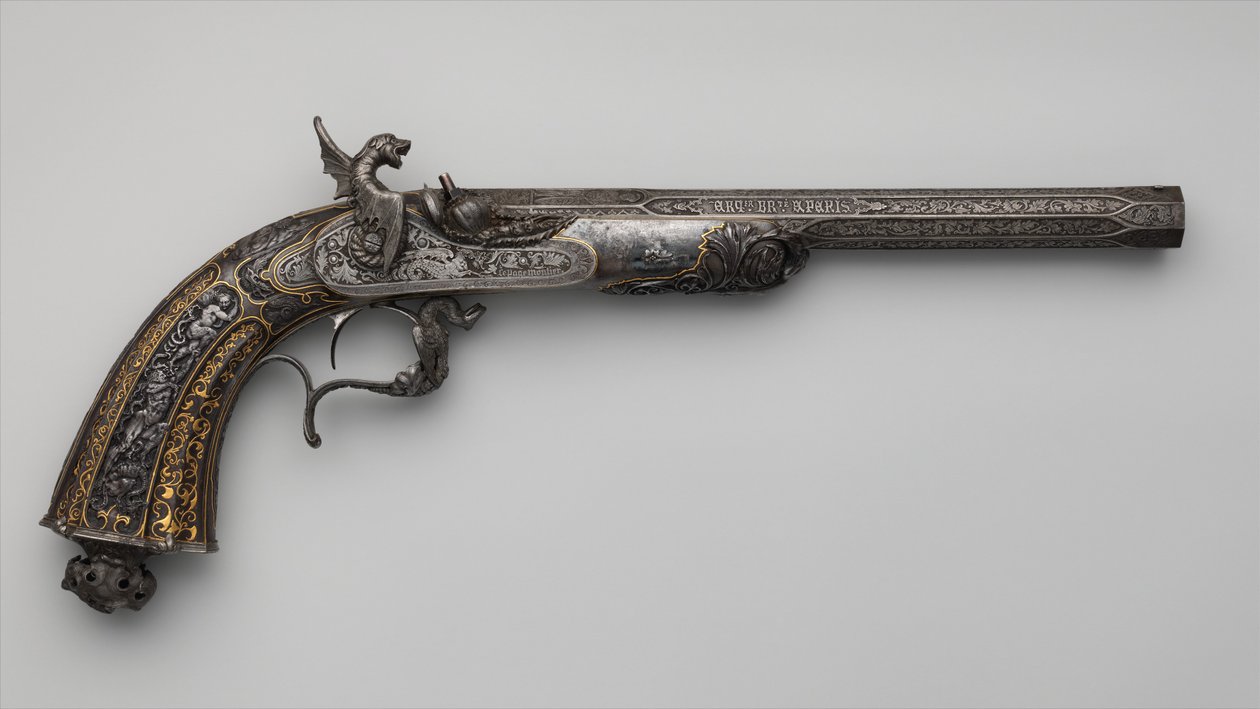 Pistolet do wystawy perkusyjnej, francuski, Paryż, dat. 1849 autorstwa Lepage Moutier