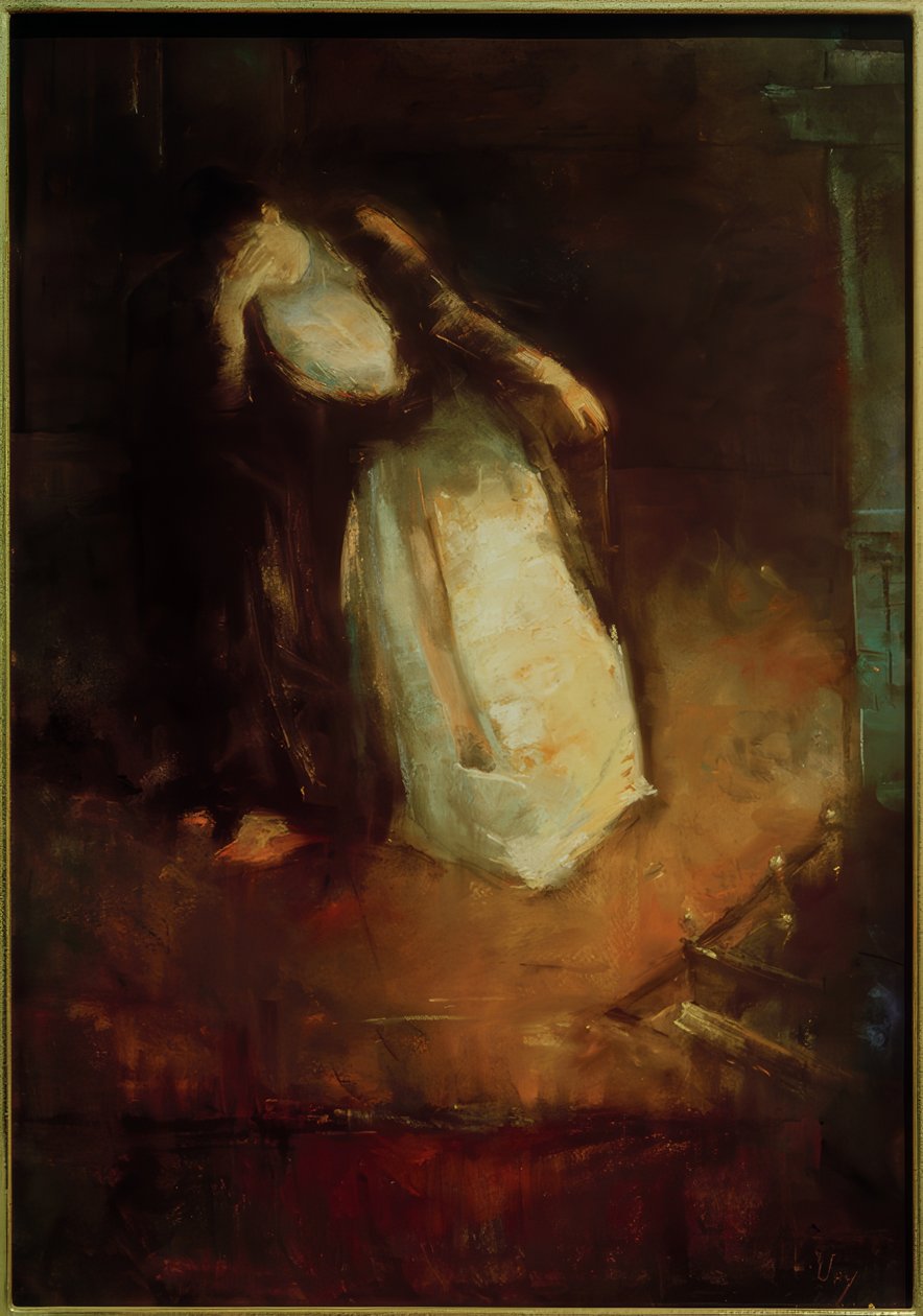 Kobieta przy kominku (zaduma przy kominku) autorstwa Lesser Ury