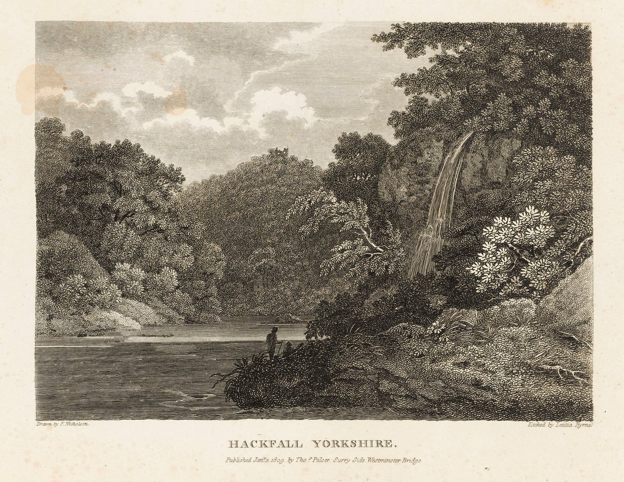 Hackfall, Yorkshire (grawerunek) autorstwa Letitia Byrne