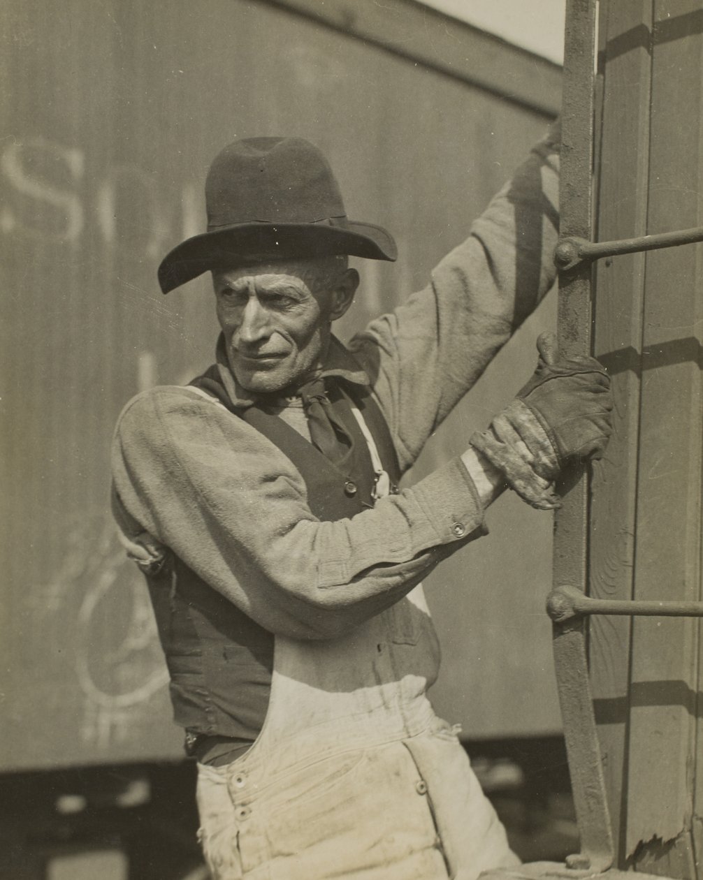 Staromodny hamulcowy w pociągu towarowym autorstwa Lewis Wickes Hine