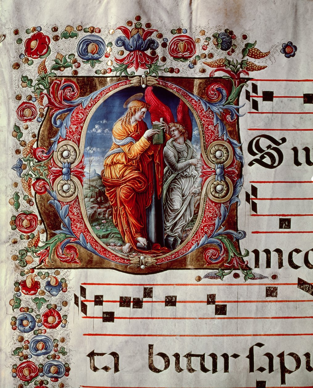 Zwiastowanie, inicjał historyczny O, fragment strony z antyfonału, ok.1473-79 autorstwa Liberale da Verona