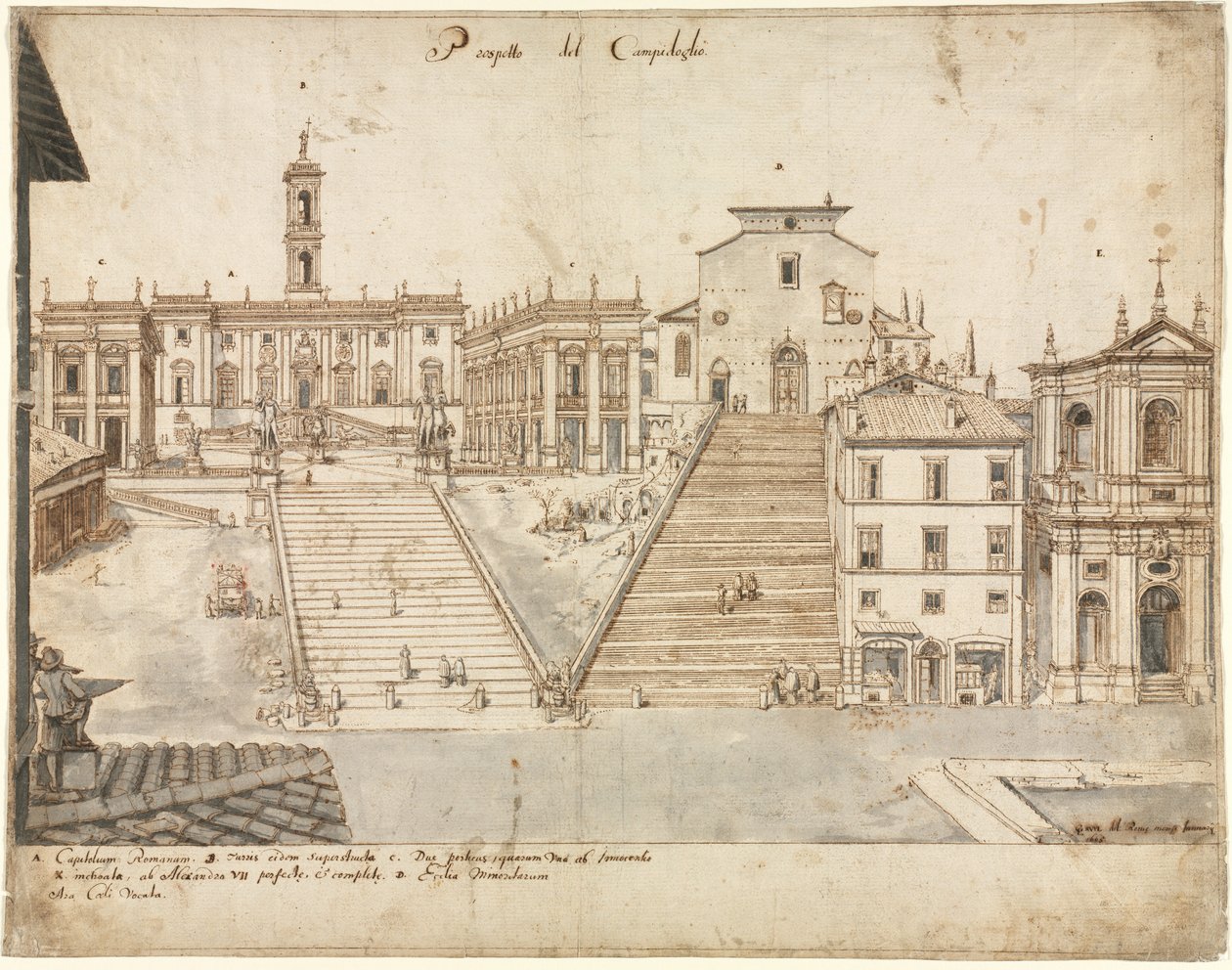 Osiemnaście widoków Rzymu: Campidoglio, 1665. autorstwa Lievin Cruyl