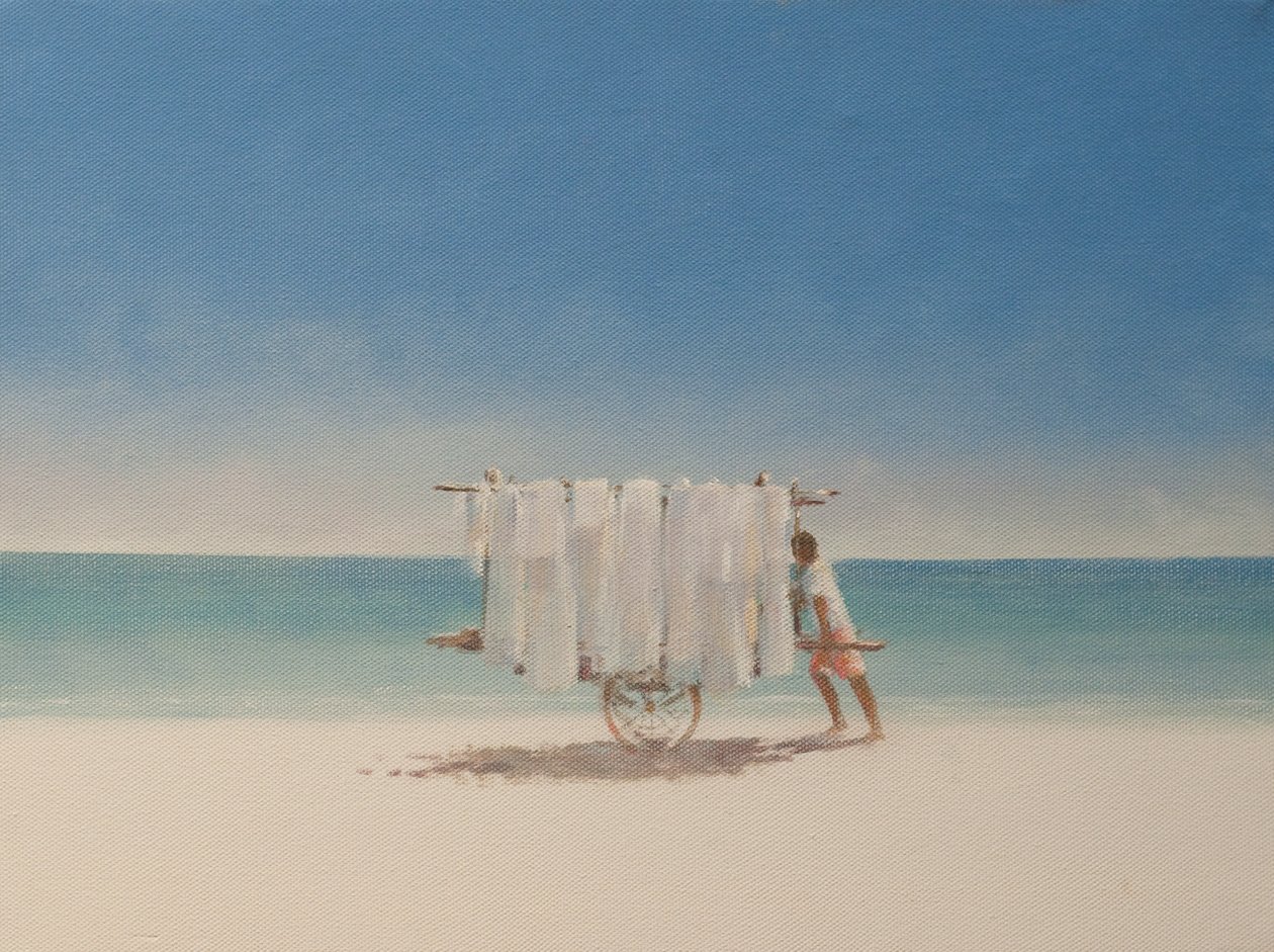 Cuba Beach Seller, 2010 (akryl na płótnie) autorstwa Lincoln Seligman