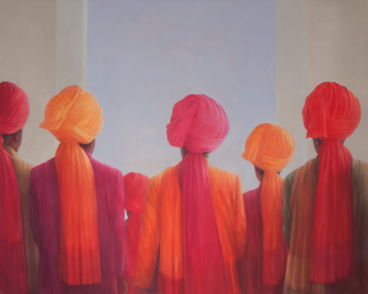 Grupa Turbanów, 2012 (akryl na płótnie) autorstwa Lincoln Seligman