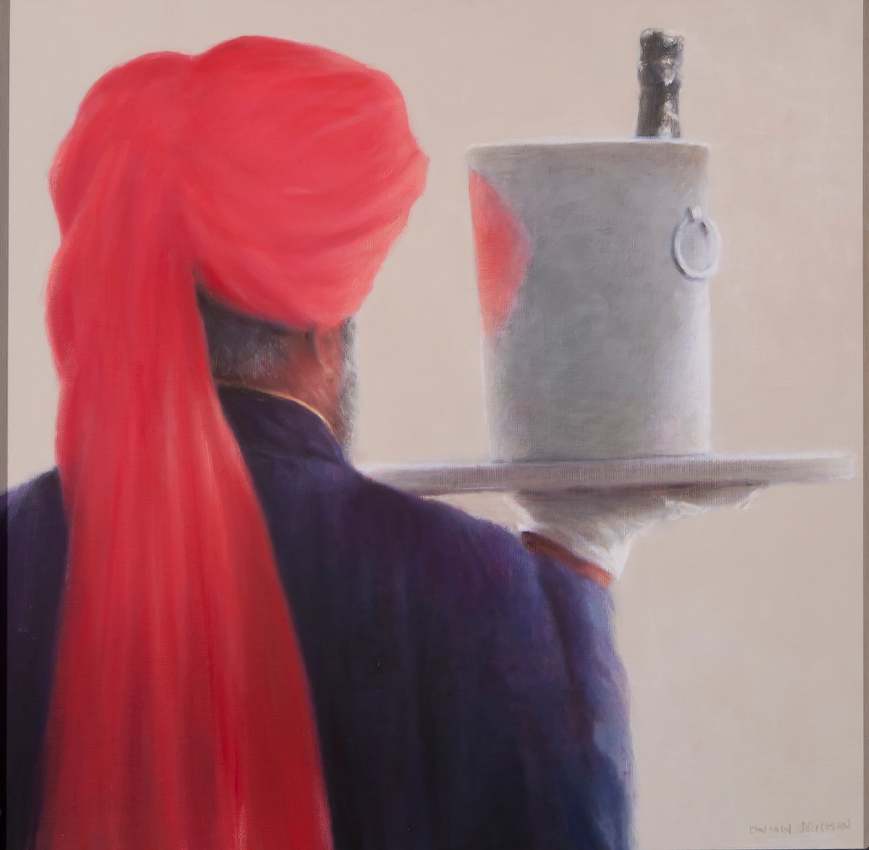 Kelner, Jaipur, 2012 (akryl na płótnie) autorstwa Lincoln Seligman