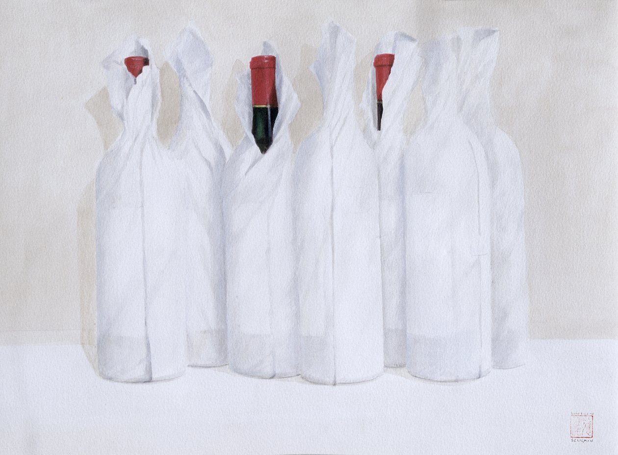 Owinięte butelki 3, 2003 (akryl na papierze) autorstwa Lincoln Seligman