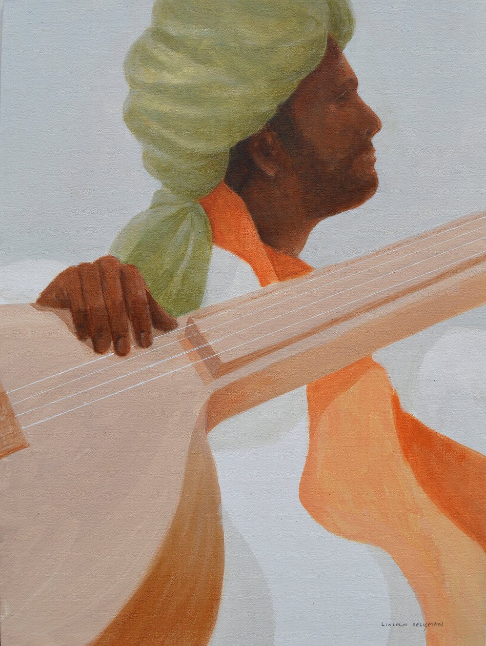 Sitar player, zielony turban autorstwa Lincoln Seligman