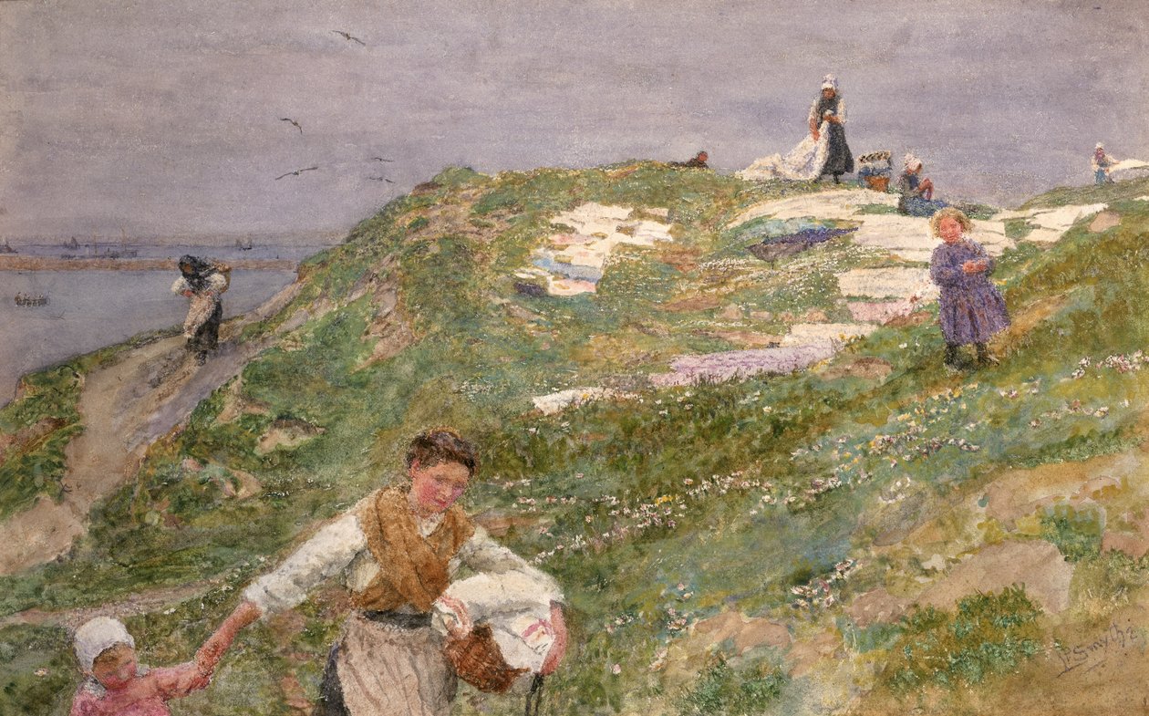 Wybielanie bielizny - Le Portel, przed 1896 (wc na papierze) autorstwa Lionel Percy Smythe