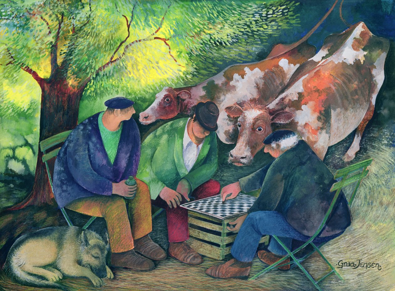 Dealerzy krów (wc i gwasz na papierze) autorstwa Lisa Graa Jensen