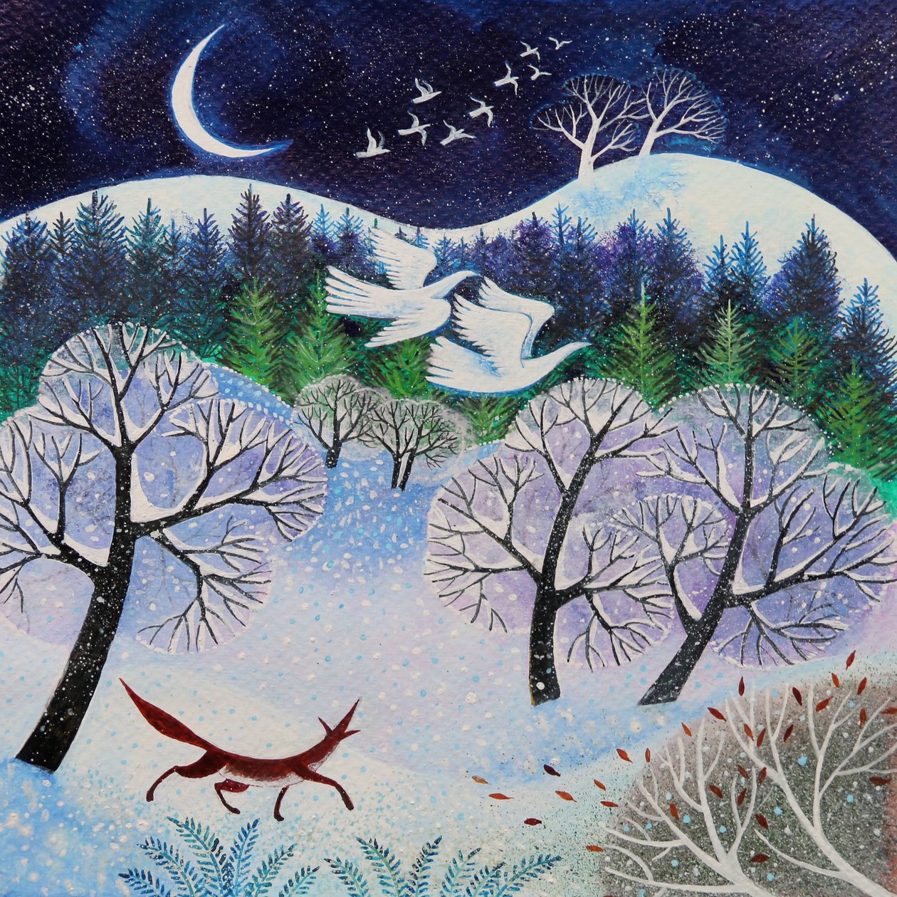 Cool Fox, 2021, (akryl na papierze) autorstwa Lisa Graa Jensen