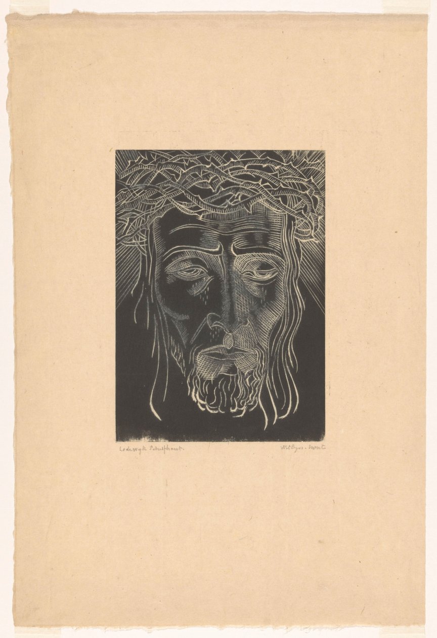 Chrystus w koronie cierniowej autorstwa Lodewijk Schelfhout (signed by artist)