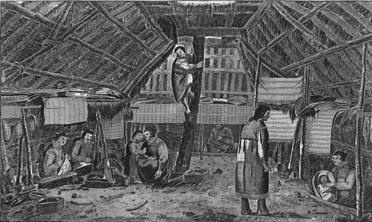„Wewnątrz domu w Oonalashce”, c1776-1779. autorstwa Lodge