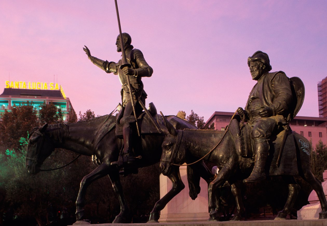 Don Kichot i Sancho Pansa, z pomnika Miguela Cervantesa, 1928-30 (brąz) autorstwa Lorenzo Coullaut Valera
