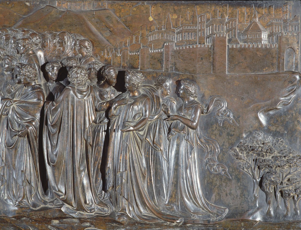 Fragment tłumu, Sanktuarium św. Zenobiusza, 1432-35 brąz autorstwa Lorenzo Ghiberti