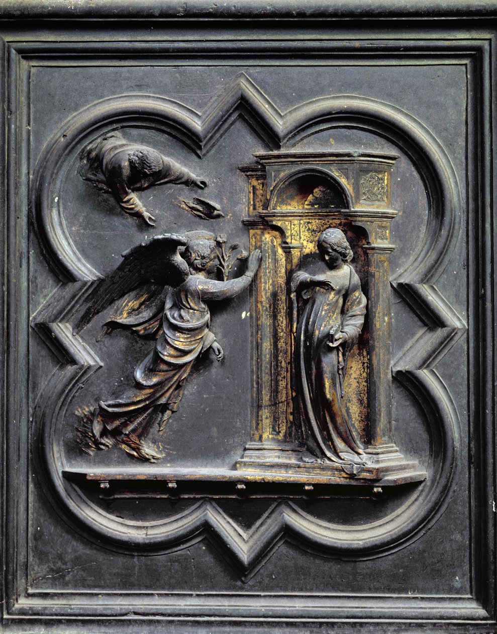 Zwiastowanie, pierwszy panel drzwi północnych baptysterium San Giovanni, 1403-24 (brąz) autorstwa Lorenzo Ghiberti