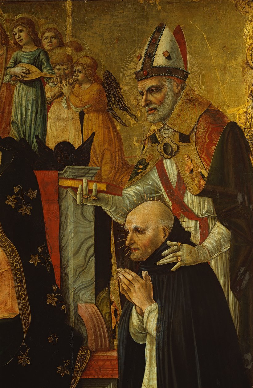 Wesele św Katarzyny ze Sieny, fragment św. Augustyna i Dominikany Beatusa, ok. 1481-1500 (tempera na desce) (patrz także 99055) autorstwa Lorenzo dAlessandro da Severino II