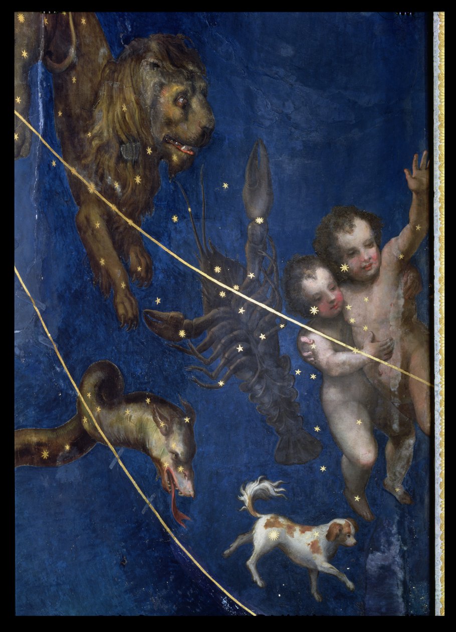 Znaki zodiaku, fragment ze stropu Sala dello Zodiaco, 1579 (fragment) autorstwa Lorenzo Costa