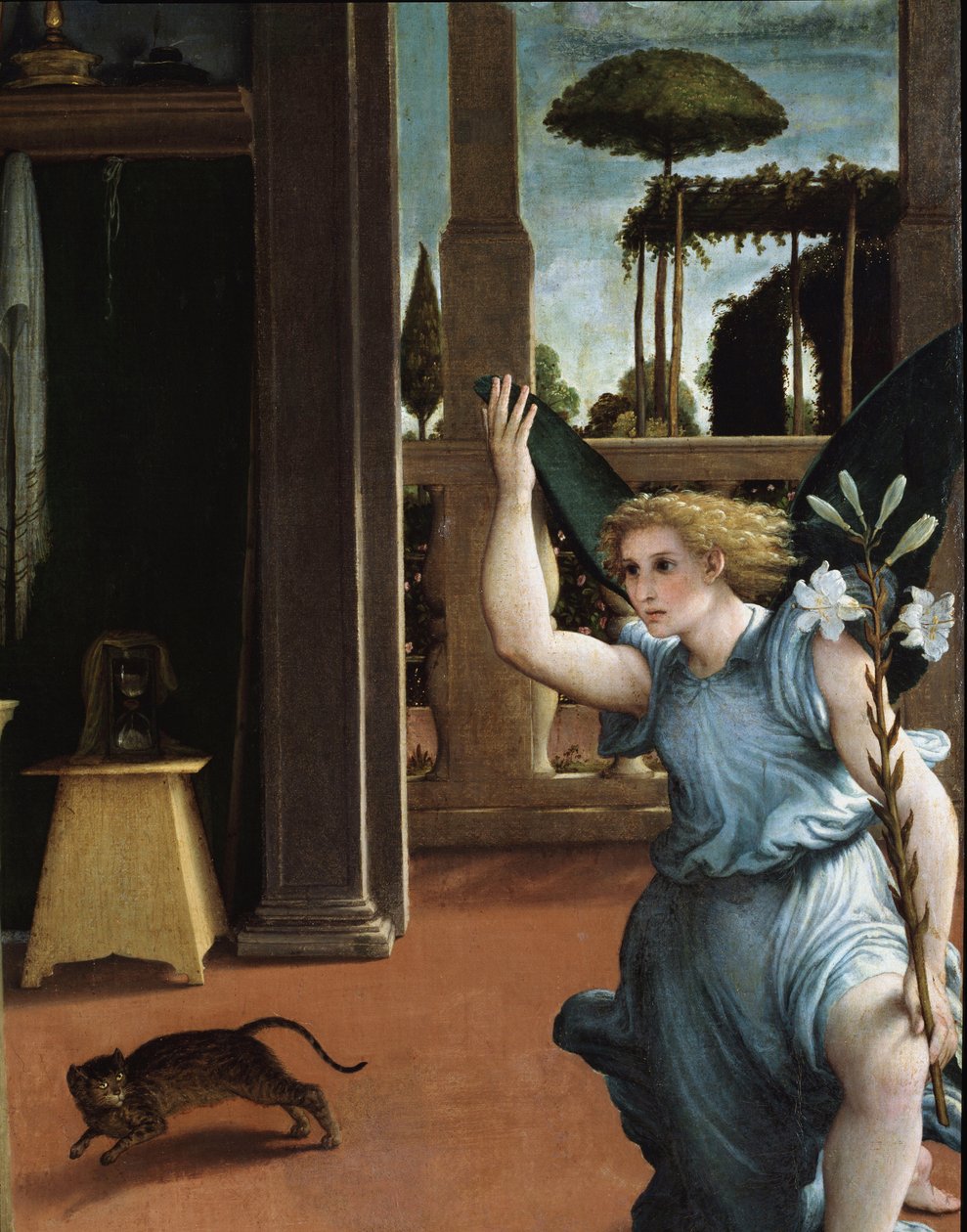 Zwiastowanie, szczegół Anioła autorstwa Lorenzo Lotto