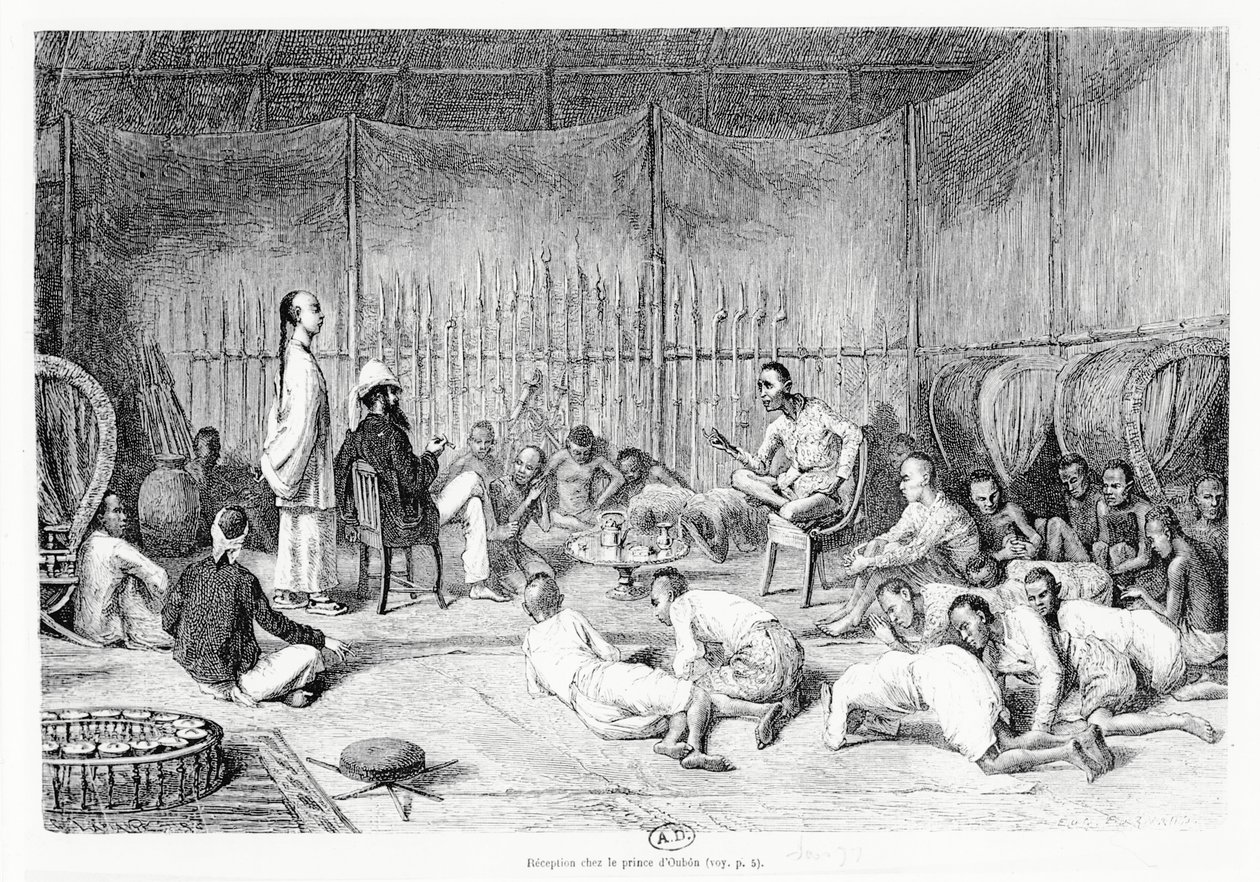 Przyjęcie przez księcia Oubon, Laos, 1877 r. autorstwa Louis Delaporte