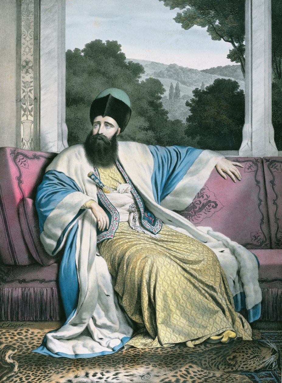 Michael Soutzo (Mihai Sutu), książę Mołdawii 1819-21, grawerowane przez Lemerciera za „Podróż do Aten i Konstantynopola”, napisane i zilustrowane przez Dupre, 1828 autorstwa Louis Dupré
