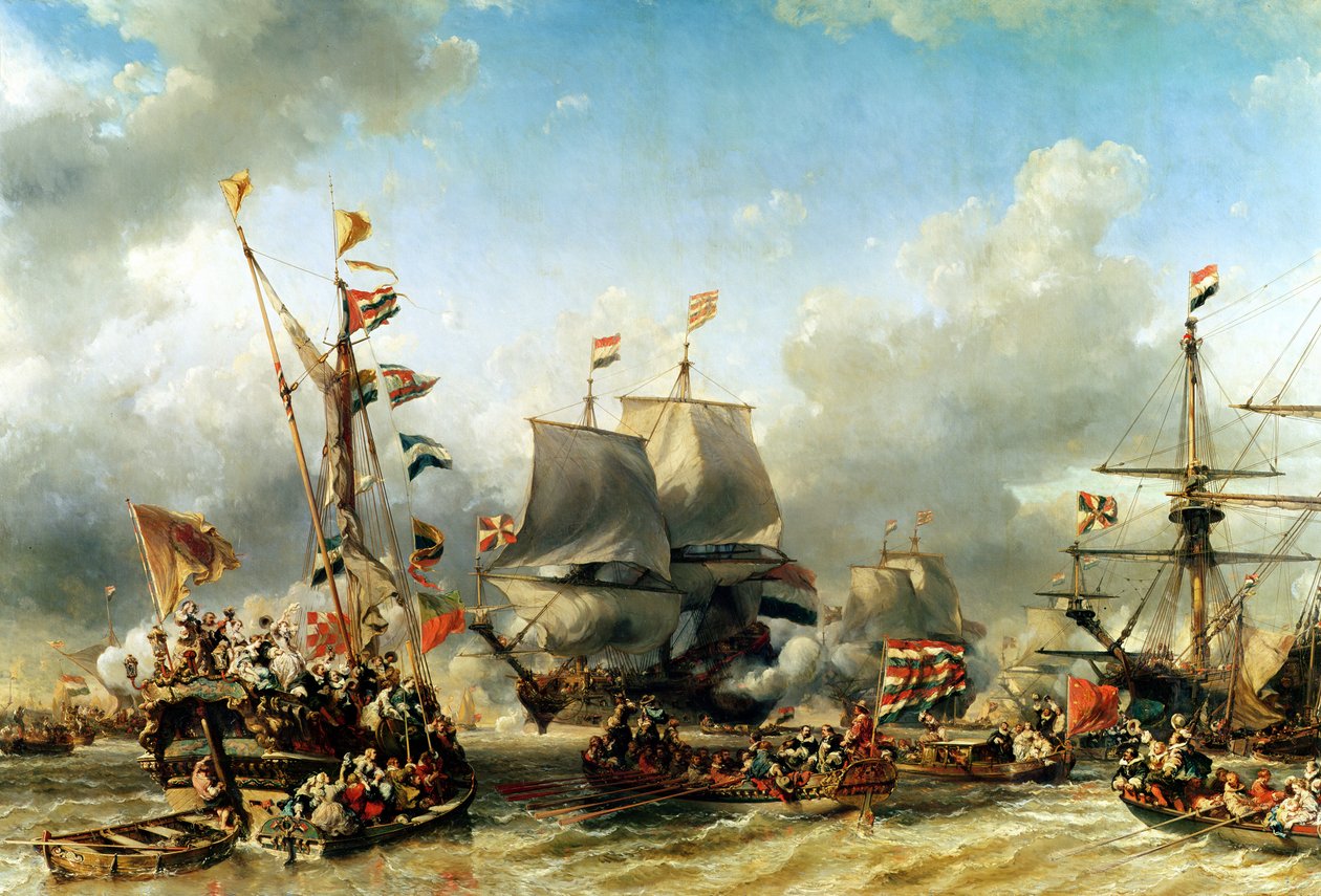 Zaokrętowanie Ruytera i Williama de Witt w 1667, 1850-51 autorstwa Eugene Isabey