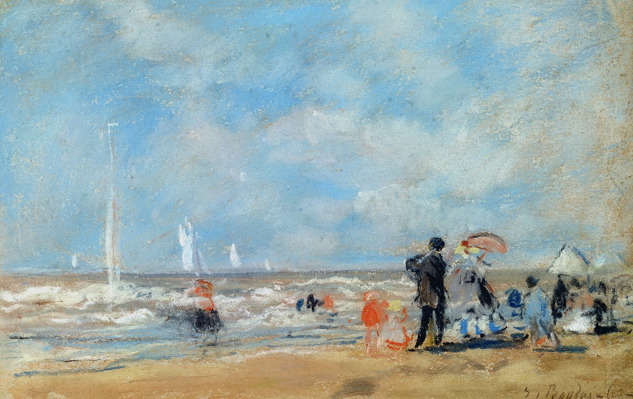 Na plaży, 1863 (wc i pastel na papierze) autorstwa Eugene Louis Boudin
