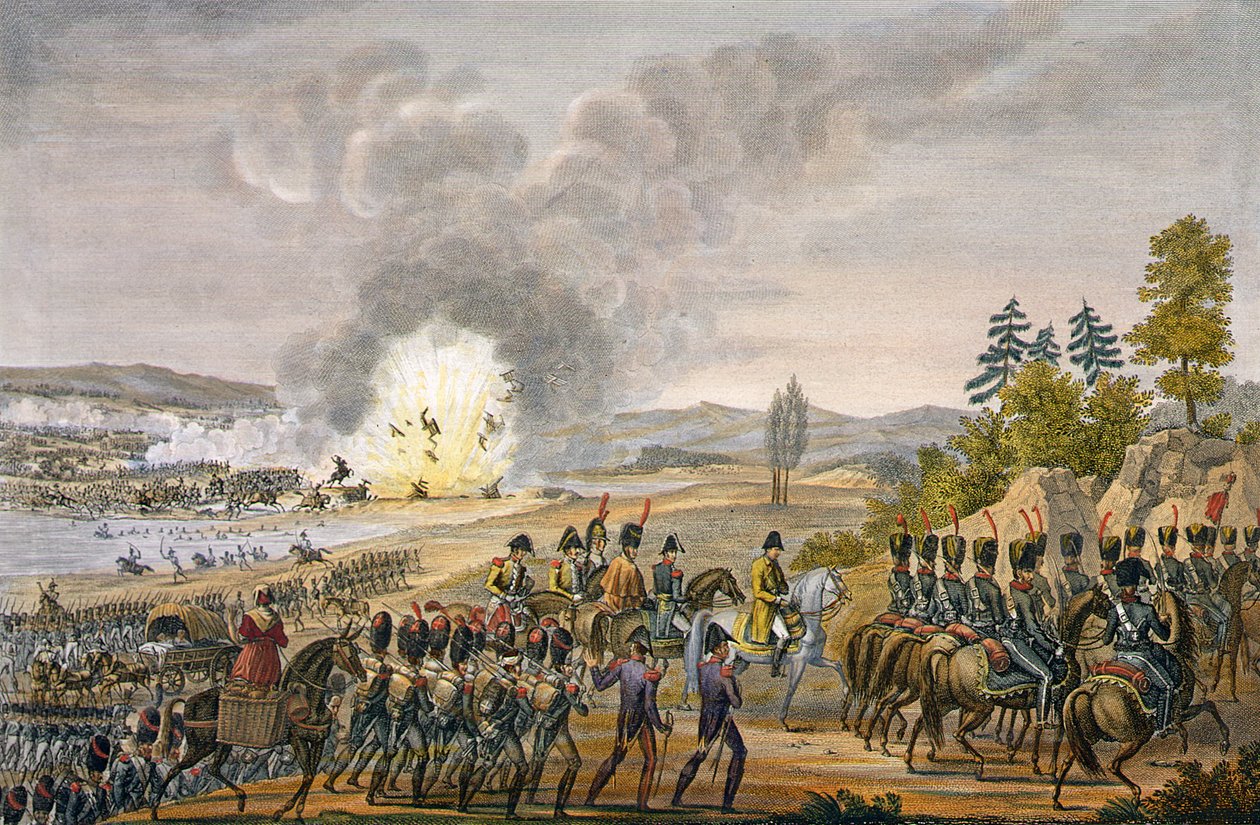Francuskie odwrót po bitwie pod Lipskiem, 19 października 1813, ryty przez Francois Pigeota (ur. 1775) (akwatinta) autorstwa Louis Francois Couche