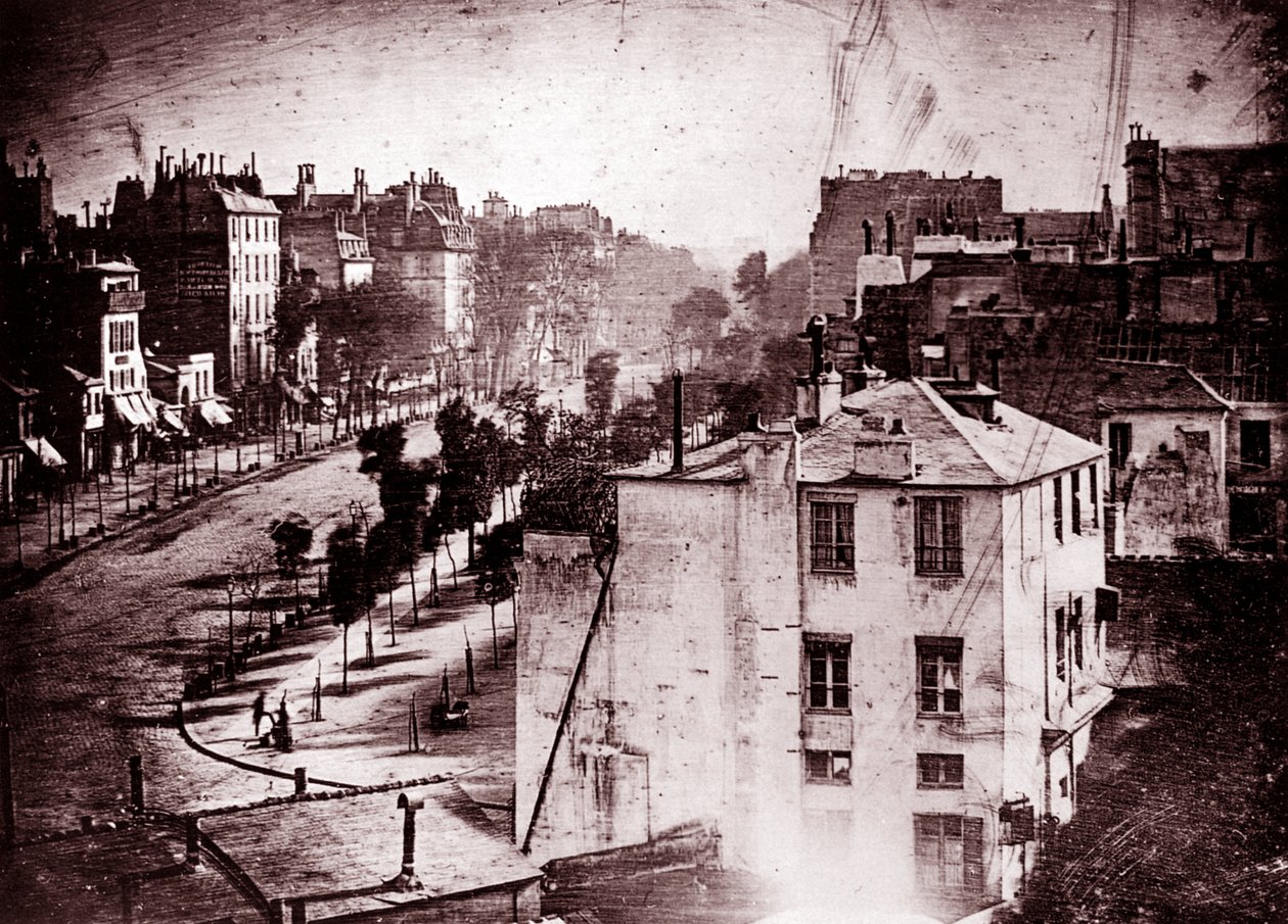 Boulevard du Temple, Paryż, 3. dzielnica, 1838 (dagerotyp) autorstwa Louis Jacques Mande Daguerre