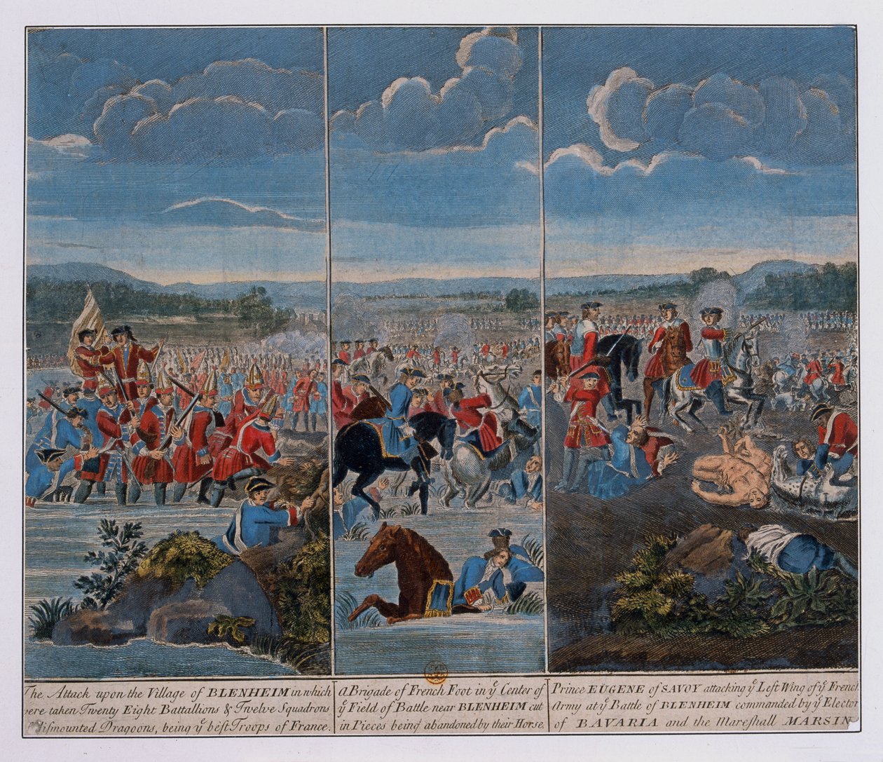 Trzy panele przedstawiające bitwę pod Blenheim, c.1765 autorstwa Louis Laguerre