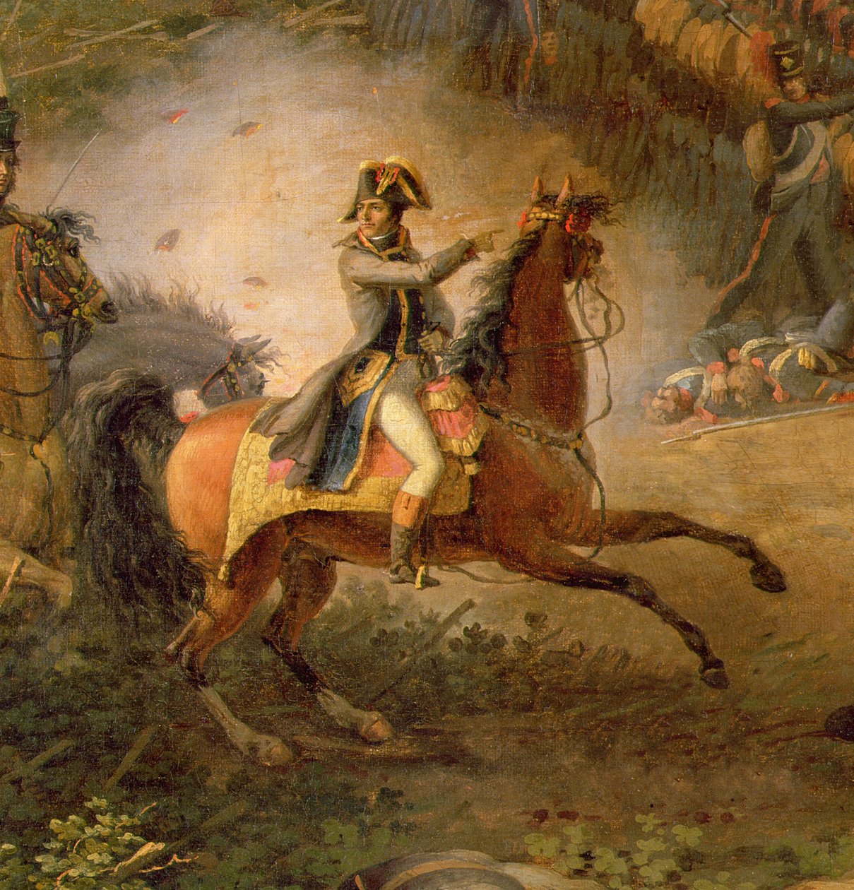 Bitwa pod Marengo, detal przedstawiający Napoleona Bonaparte (1769-1821) i jego majora, 1801 (detal z 153773) autorstwa Louis Lejeune