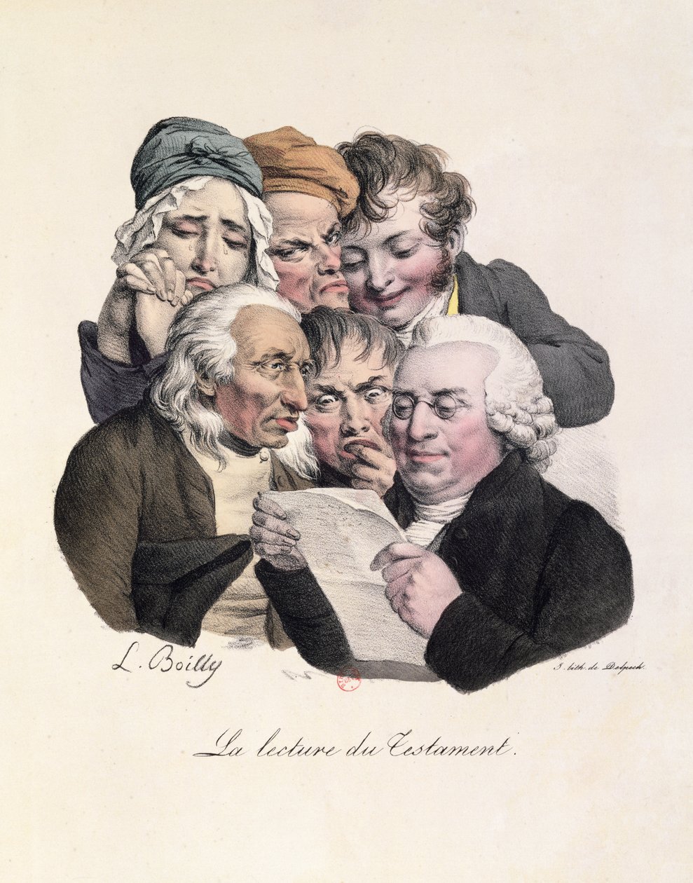 Czytanie testamentu, rytowane przez Francois Serafina Delpecha (1778-1825) autorstwa Louis Leopold Boilly