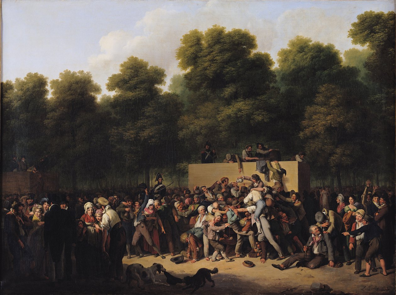 Dystrybucja żywności i wina na Polach Elizejskich, 1822 r. autorstwa Louis Leopold Boilly