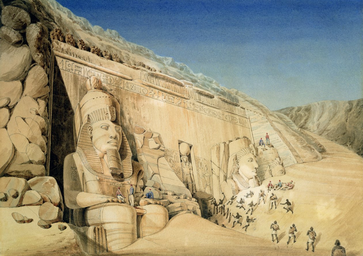 The Excavation of the Great Temple of Ramesses II, Abu Simbel (wc na papierze) autorstwa Louis M.A. Linant de Bellefonds
