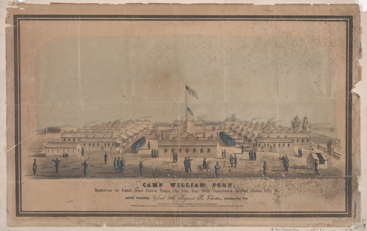 Obóz William Penn, c.1864 (chromolitho) autorstwa Louis N. Rosenthal