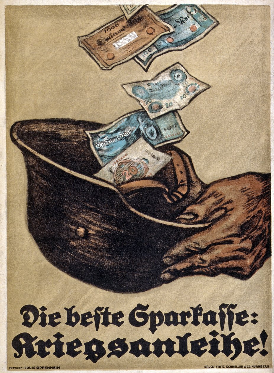 Plakat niemieckiej pożyczki wojennej z I wojny światowej, Die Beste Sparkasse: Kriegsanleihe!, c.1914-18 autorstwa Louis Oppenheim