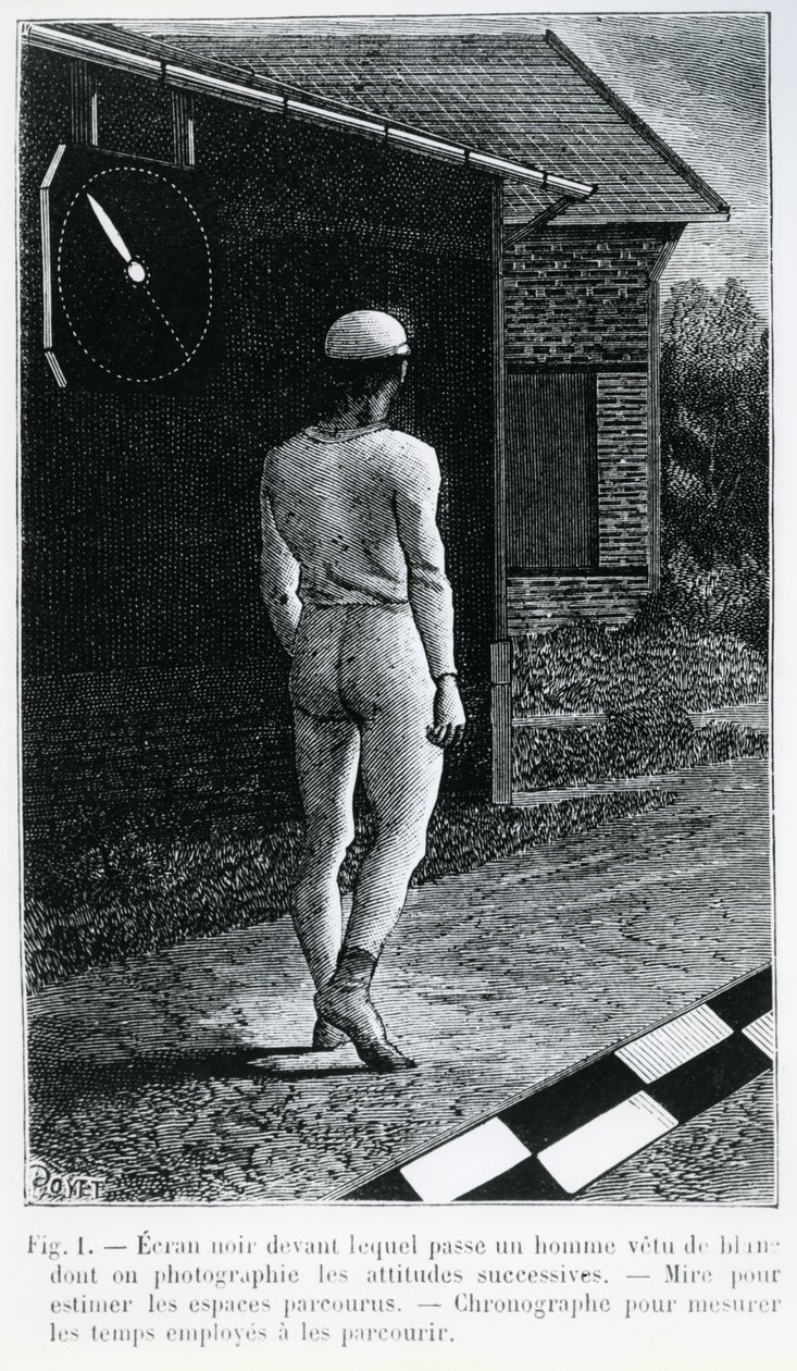 Ilustracja z „La Station Psychogique de Paris”, autorstwa Etienne-Jules Marey, opublikowanej w „La Revue Scientifique”, 1883 autorstwa Louis Poyet