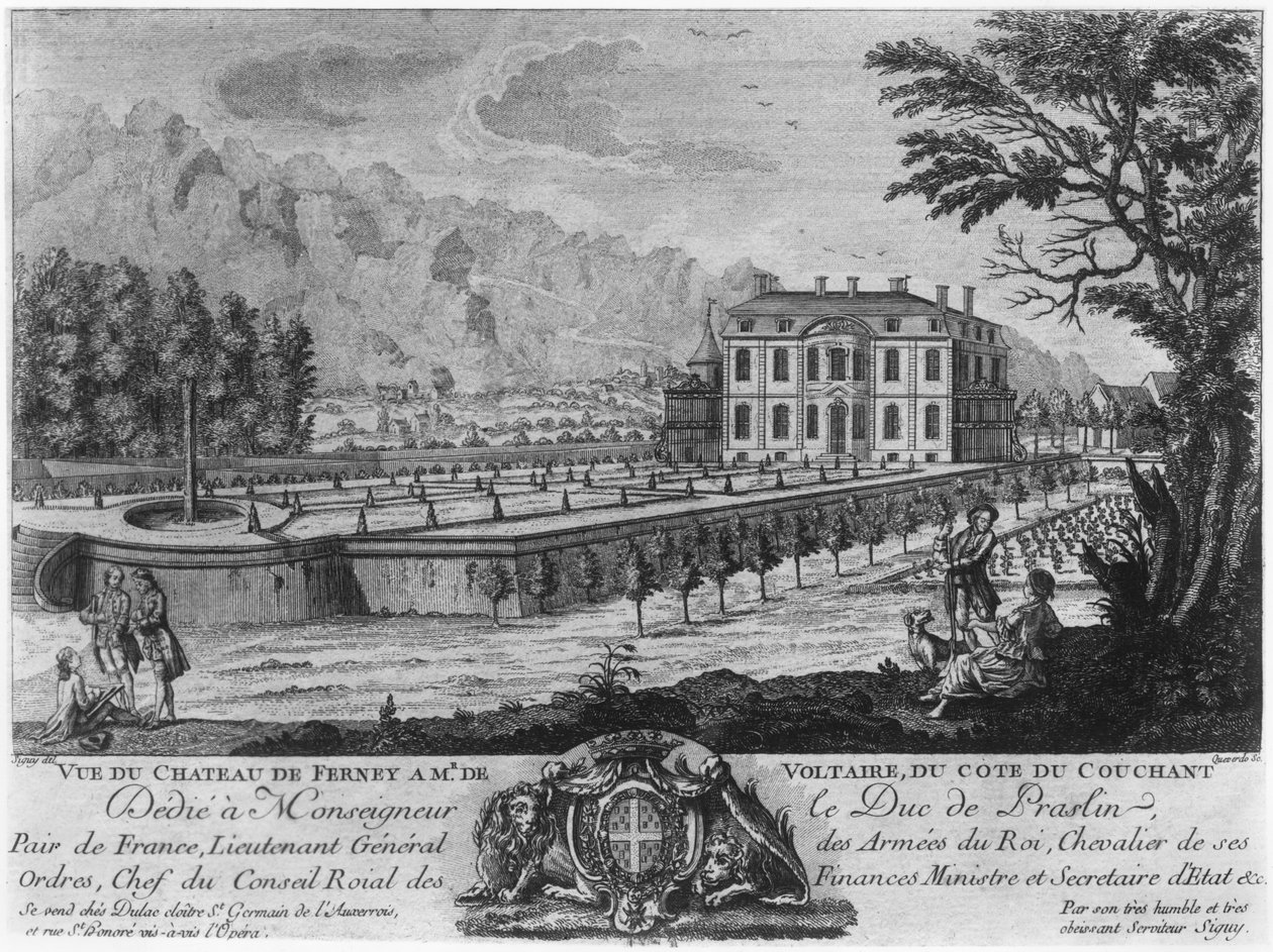 Dom Woltera w Ferney, strona zachodnia, rytowany przez Francois, Maria, Isidore Queverdo (1748-97) autorstwa Louis Signy