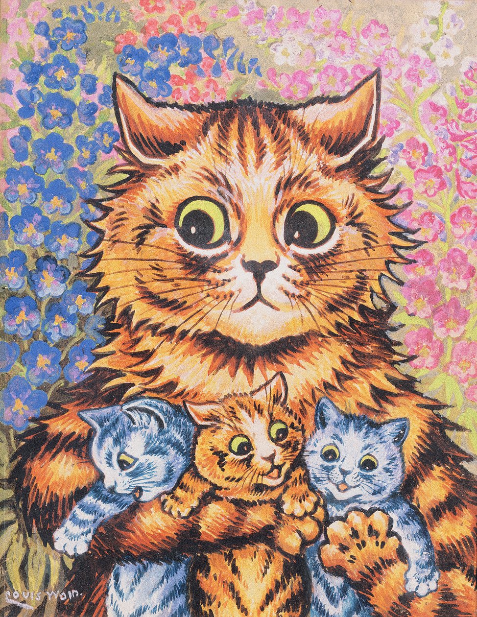 Kotka z kociętami autorstwa Louis Wain