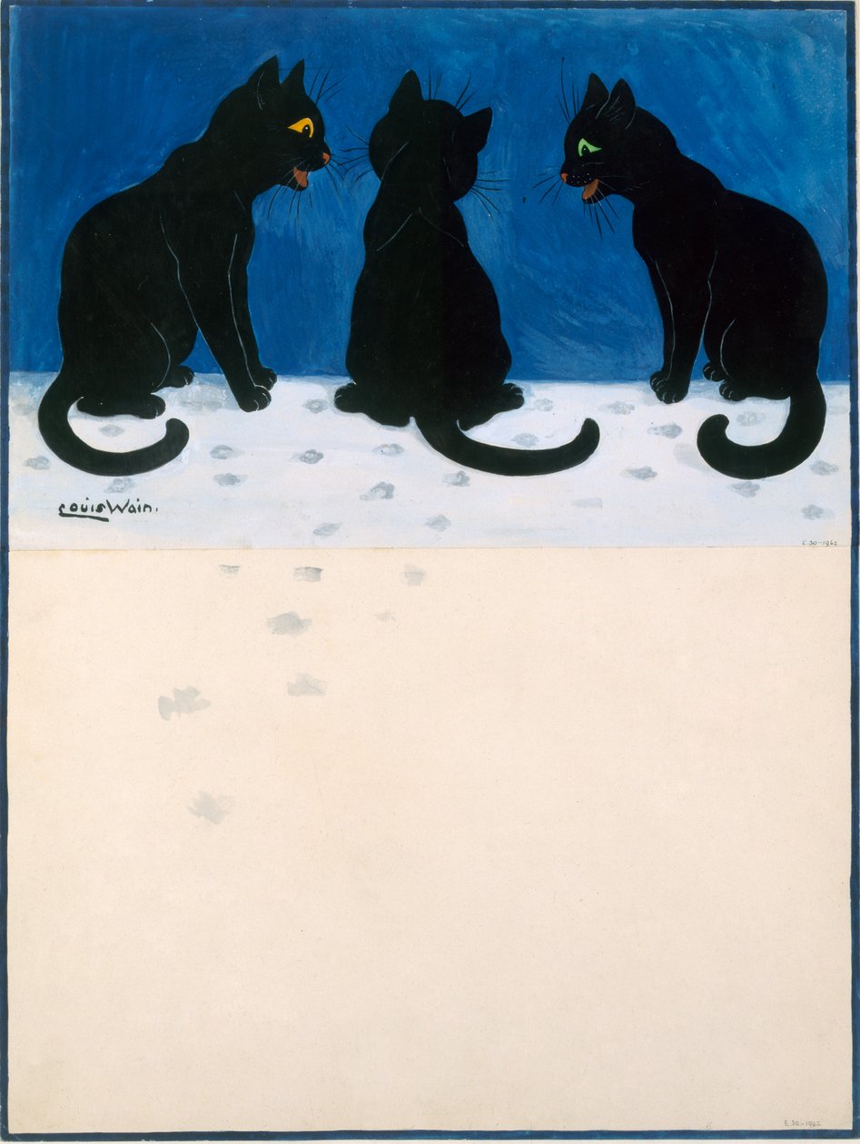 Czarne koty na śniegu autorstwa Louis Wain