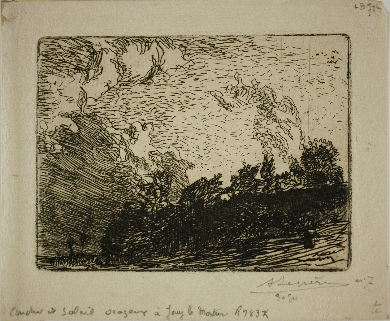 Burzowy zachód słońca, Jouy-le-Moutier autorstwa Louis Auguste Lepère