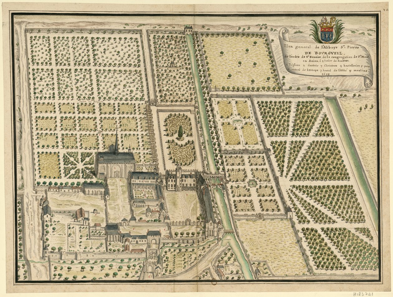 Abbaye de Bourgueil, plan ogólny autorstwa Louis Boudan