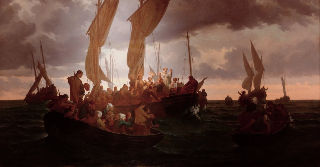 odprawił mszę na morzu w 1793 r. autorstwa Louis Duveau