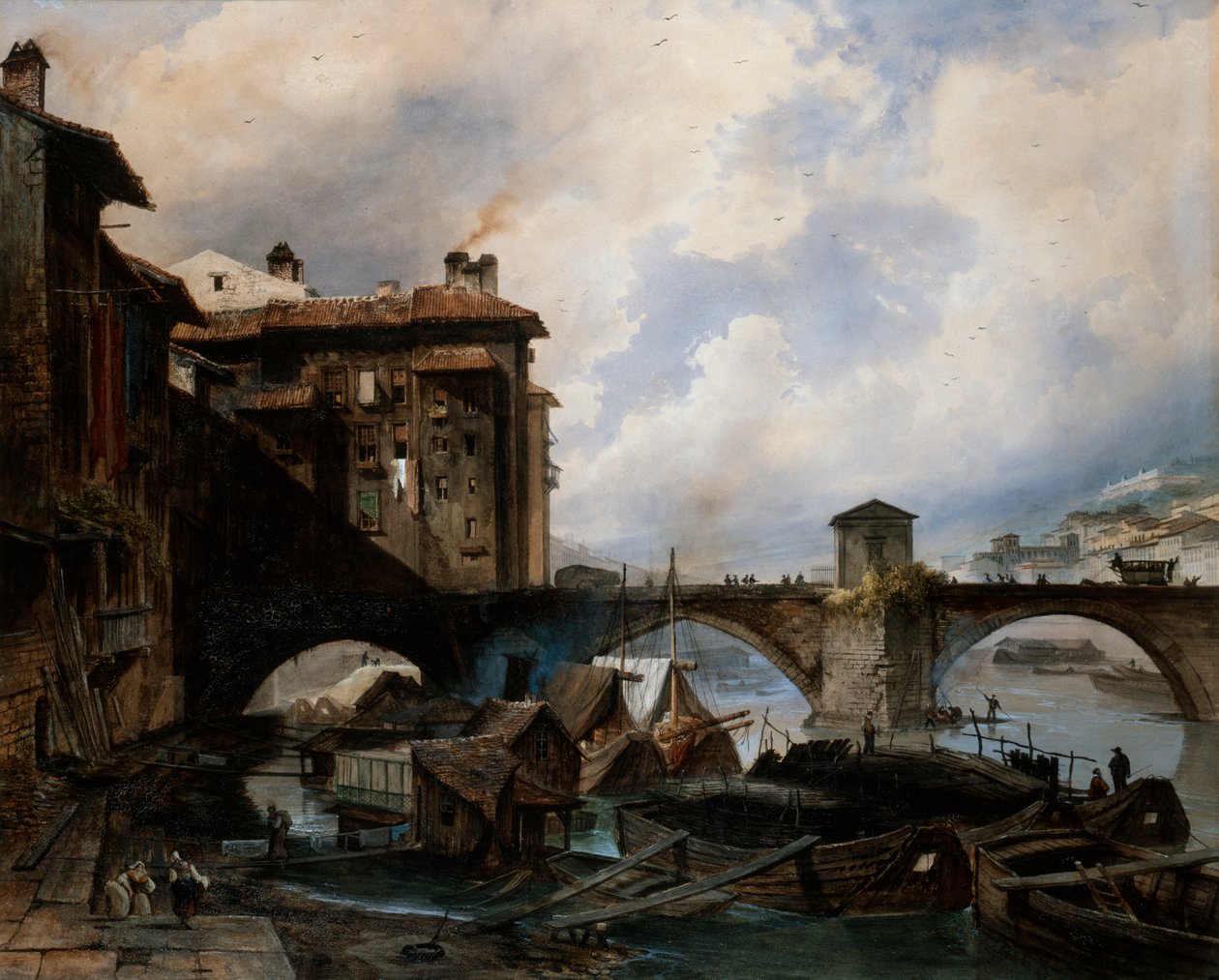 „Port w Lyonie”, 1830. autorstwa Louis Etienne Watelet
