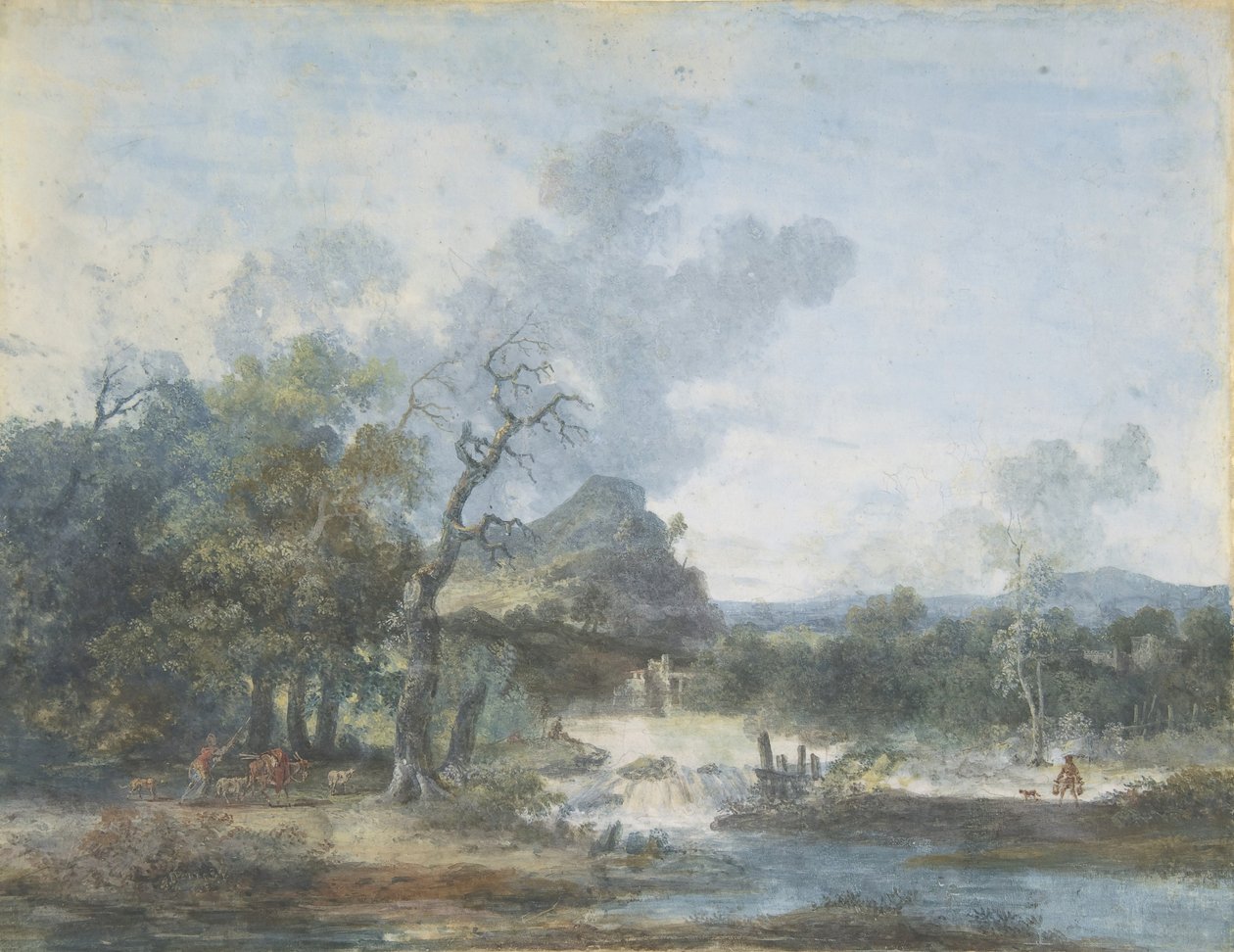 Pasterka w pobliżu wodospadu, b.d. autorstwa Louis Gabriel Moreau