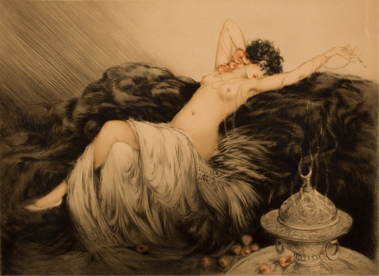 Nude z czarnym futrem. autorstwa Louis Justin Laurent Icart